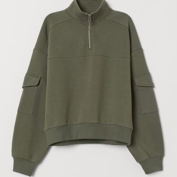 H&M Army Green Stand Up Collar Sweatshirt: SMALL - Picture 2 of 5